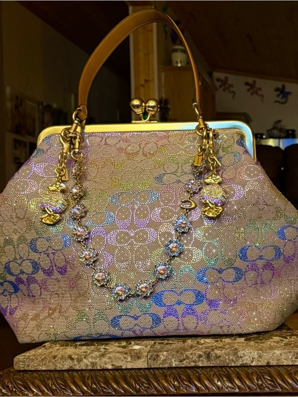 Preloved coach rainbow crystal kisslock large.. authentic
